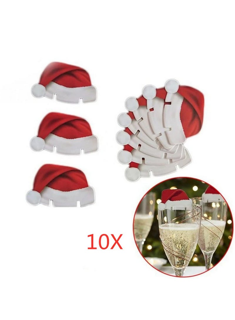 10 قطعة جديدة من ديكورات عيد الميلاد: قبعات أكواب النبيذ وبطاقات الشمبانيا وقبعات نبيذ عيد الميلاد الحمراء وديكورات حفلات العطلات - Image 5