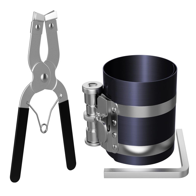 Moker Piston Ring Compressor ToolCar Engine Piston Ring Installer Removal KitAdjustable Sizes From 218 Inches To 7 Inches 53mm 175mm with Piston Installer Plier