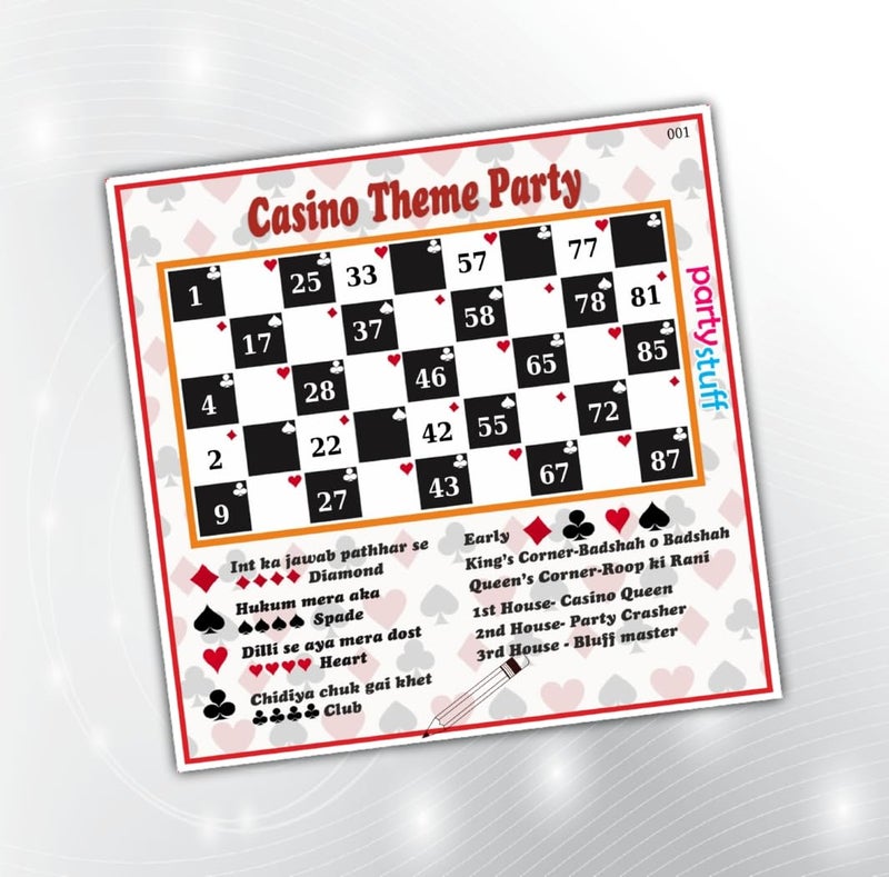 Party Stuff Casino Theme Tambola Housie in Singlet Variant kukuba (18 Cards, Card Paper) - list4805_1 - Image 1