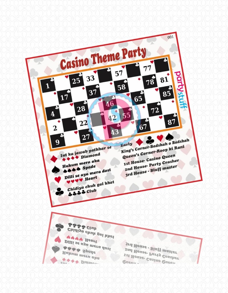 Party Stuff Casino Theme Tambola Housie in Singlet Variant kukuba (18 Cards, Card Paper) - list4805_1 - Image 2