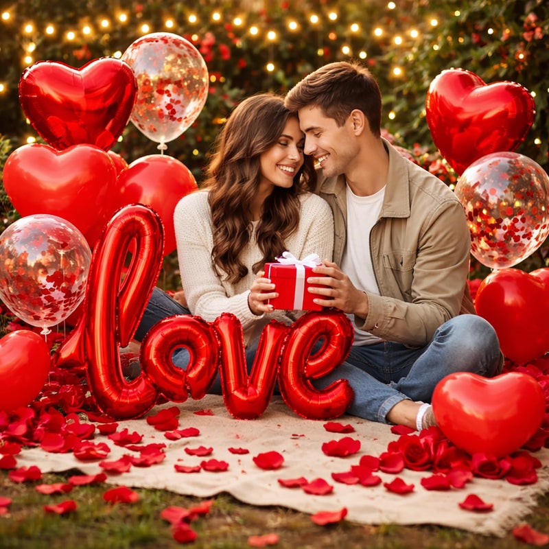 IMISHM Valentines Day Decorations Set Love Balloons and Red Heart Balloons With Fake Rose Petals for Valentines Day Galentines Party Decorations Proposal Wedding Anniversary Decor - Image 4