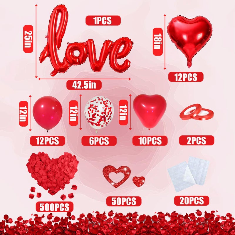 IMISHM Valentines Day Decorations Set Love Balloons and Red Heart Balloons With Fake Rose Petals for Valentines Day Galentines Party Decorations Proposal Wedding Anniversary Decor - Image 2