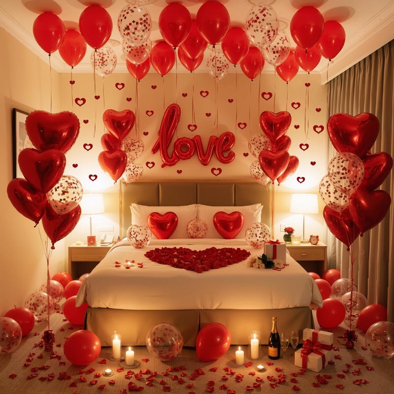 IMISHM Valentines Day Decorations Set Love Balloons and Red Heart Balloons With Fake Rose Petals for Valentines Day Galentines Party Decorations Proposal Wedding Anniversary Decor - Image 5