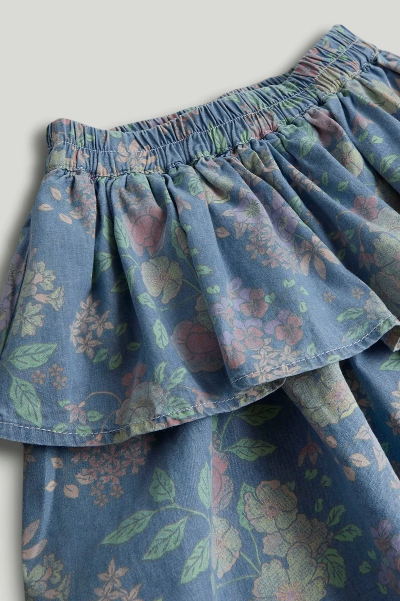 مذركير تنورة ميدي بطبقات بنقشة زهور زرقاء