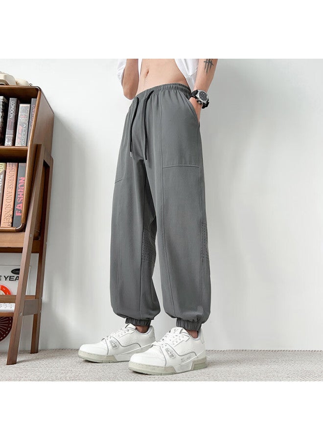Dingfengbaoluo Ice-cool Casual Pants For Men, Spring And Summer Lightweight Breathable Mesh Loose-fit Tapered Trousers Dfk96 Gray 5XL - Image 2