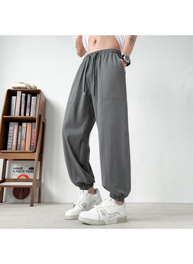 Dingfengbaoluo Ice-cool Casual Pants For Men, Spring And Summer Lightweight Breathable Mesh Loose-fit Tapered Trousers Dfk96 Gray 5XL - Image 4