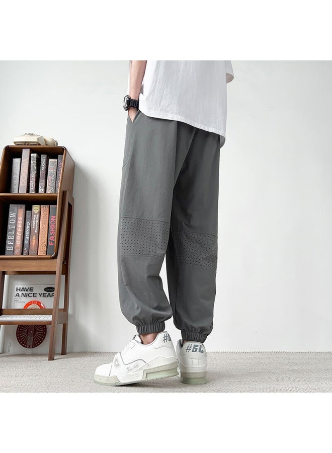 Dingfengbaoluo Ice-cool Casual Pants For Men, Spring And Summer Lightweight Breathable Mesh Loose-fit Tapered Trousers Dfk96 Gray 5XL - Image 3