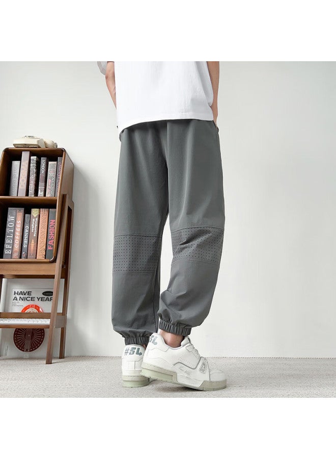 Dingfengbaoluo Ice-cool Casual Pants For Men, Spring And Summer Lightweight Breathable Mesh Loose-fit Tapered Trousers Dfk96 Gray 5XL - Image 1