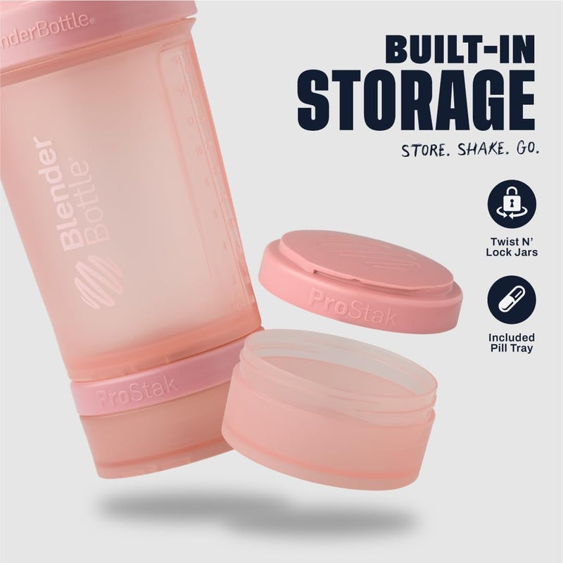 BlenderBottle Shaker Bottle with Pill Organizer and Storage for Protein Powder, ProStak System, 22-Ounce, Rose Pink - Image 2