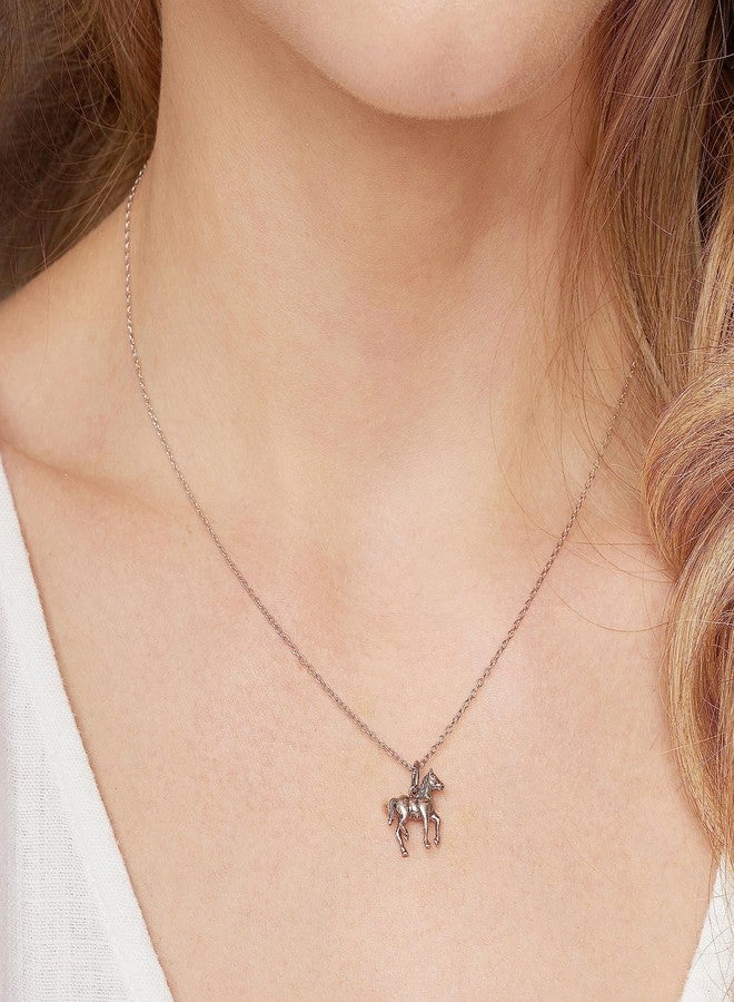 مورجان آند بايدج قلادة مورغان آند بيج من الفضة الإسترليني عيار 925 بتصميم حصان مؤكسد، قلادة أنيقة وخفيفة الوزن، هدية مثالية لها، سلسلة كابل بطول 18 بوصة - Image 2