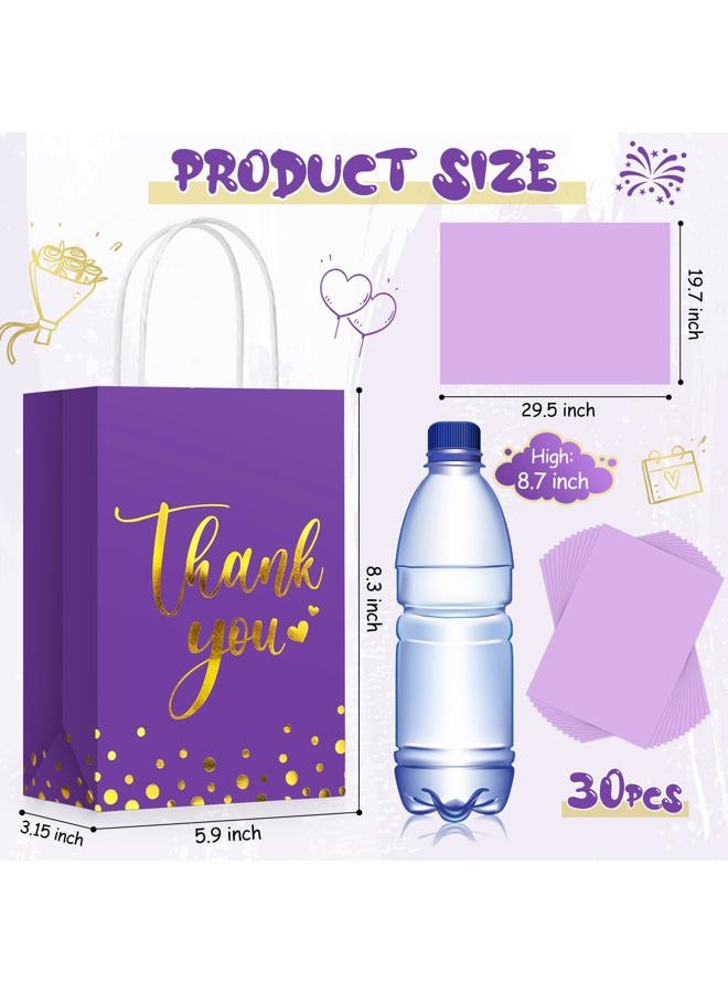 Tinlade 30 Pcs Thank You Gift Bags with Tissue Paper Gold Thank You Wedding Bags with Handle for Business, Shopping, Wedding, Baby Shower, Party Favors (Dark Purple) - Image 2