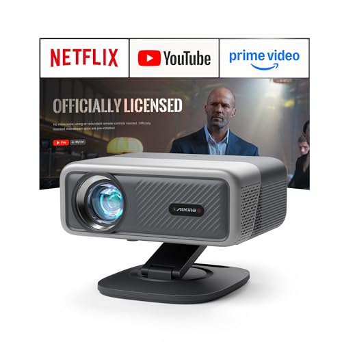 AuKing [Officially-Licensed APP & 2500ANSI] 4K Projector with WiFi and Bluetooth,3D Dolby Audio and Auto Focus Smart Projector,Outdoor Movie Home Theater Proyector with Omni-Adjustable Stand (grey) - Image 1