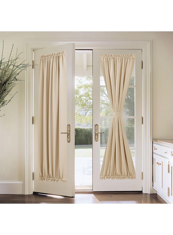 PONY DANCE Door Curtain Panel - Room Darkening Rod Pocket Sliding Glass Door Drapes Privacy Light Block for Front French Door with Bonus Tiebacks, 54 x 72-inch, Biscotti Beige, 1 Piece - Image 1