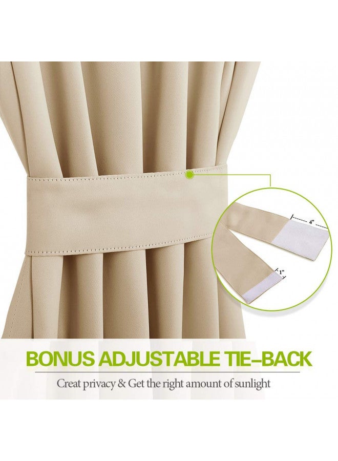 PONY DANCE Door Curtain Panel - Room Darkening Rod Pocket Sliding Glass Door Drapes Privacy Light Block for Front French Door with Bonus Tiebacks, 54 x 72-inch, Biscotti Beige, 1 Piece - Image 3
