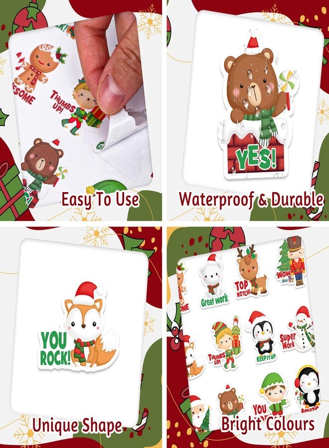 Whaline 360Pcs Christmas Stickers Teacher Reward Stickers Xmas Cartoon Motivational Self-Adhesive Stickers Positive Inspiration Decals for Students Kids Homework Tests Assignments Classroom Party - Image 3