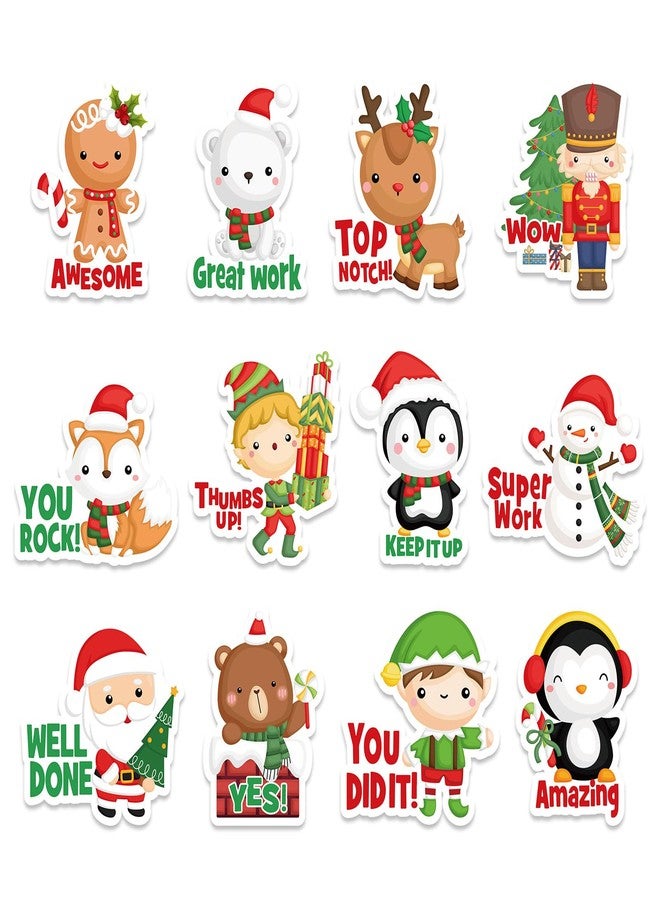 Whaline 360Pcs Christmas Stickers Teacher Reward Stickers Xmas Cartoon Motivational Self-Adhesive Stickers Positive Inspiration Decals for Students Kids Homework Tests Assignments Classroom Party - Image 1
