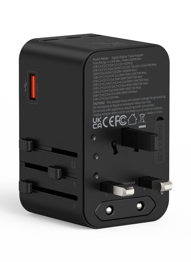 Powerology Universal Charger GaN 75W with 4-Ports Super Fast Charging + AC / Travel Charger / Multi-Port / Laptop Charger / Power Display - Black  - Image 4