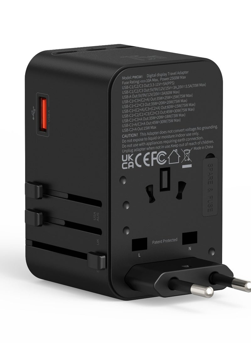 Powerology Universal Charger GaN 75W with 4-Ports Super Fast Charging + AC / Travel Charger / Multi-Port / Laptop Charger / Power Display - Black  - Image 5