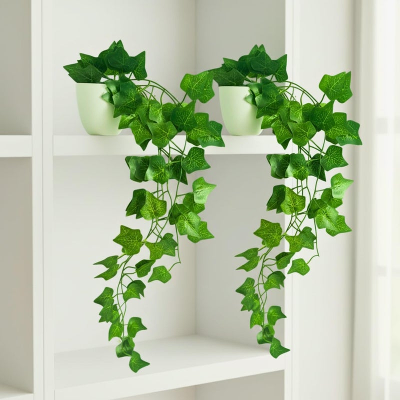 fancymart Artificial Vine Plant Falling with Pot : Pack of 2 (Natural Touch & Feel)| Home Décor with Small Size Pot |Small Faux Plants for Home Decor | Office Decor | Size 45 X 17 X 7 CM - Image 1