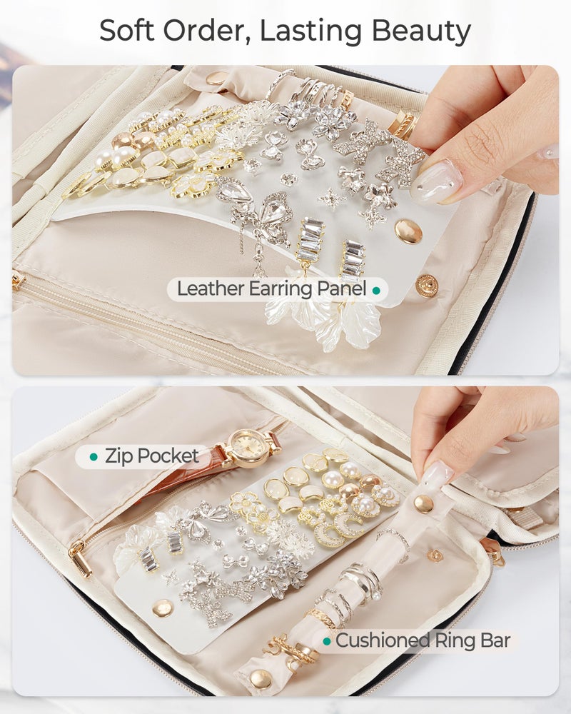 Marscamd Travel Jewelry Organizer Case for Women, Foldable Jewelry Bag for Earrings, Rings, Necklaces, Bracelets, Brooches, Black - Image 2