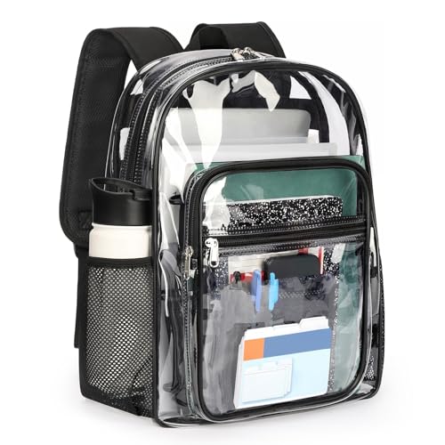 ZORFIN Clear Backpack Heavy Duty for School â€“ 17in Transparent PVC Bag with Large Capacity & Reinforced Straps for Men, Women, Boys & Girls - See Through Bookbag for College Workplace Security, Black - Image 1