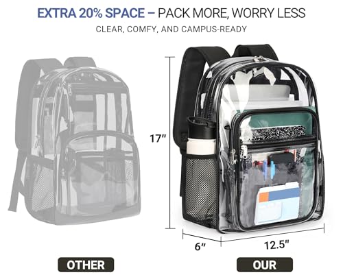 ZORFIN Clear Backpack Heavy Duty for School â€“ 17in Transparent PVC Bag with Large Capacity & Reinforced Straps for Men, Women, Boys & Girls - See Through Bookbag for College Workplace Security, Black - Image 4