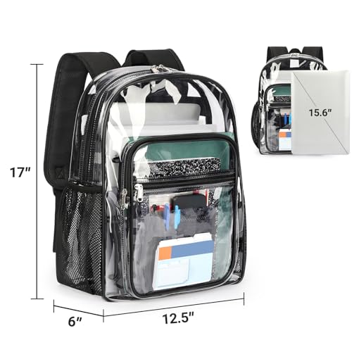 ZORFIN Clear Backpack Heavy Duty for School â€“ 17in Transparent PVC Bag with Large Capacity & Reinforced Straps for Men, Women, Boys & Girls - See Through Bookbag for College Workplace Security, Black - Image 3