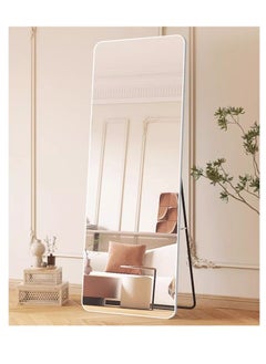 Generic Full Length Mirror  Rounded Corner Floor Mirror Standing Hanging or Leaning Against Wall Dressing Room Mirror Full Length Standing Mirror Wall Mounted Mirror Makeup Mirror for Living Room White  - Image 5