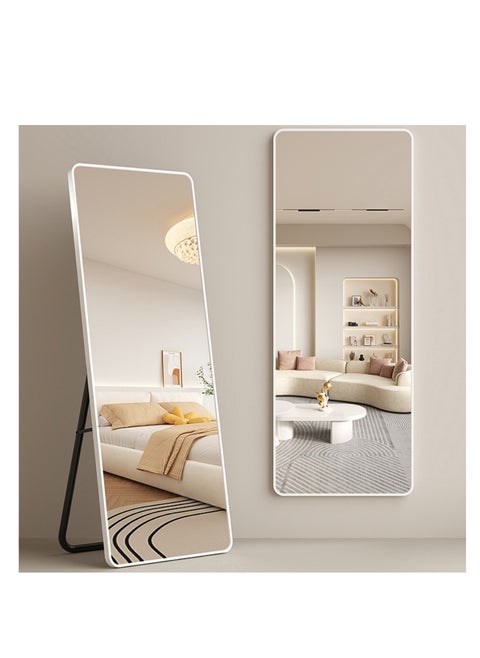 Full Length Mirror  Rounded Corner Floor Mirror Standing Hanging or Leaning Against Wall Dressing Room Mirror Full Length Standing Mirror Wall Mounted Mirror Makeup Mirror for Living Room White