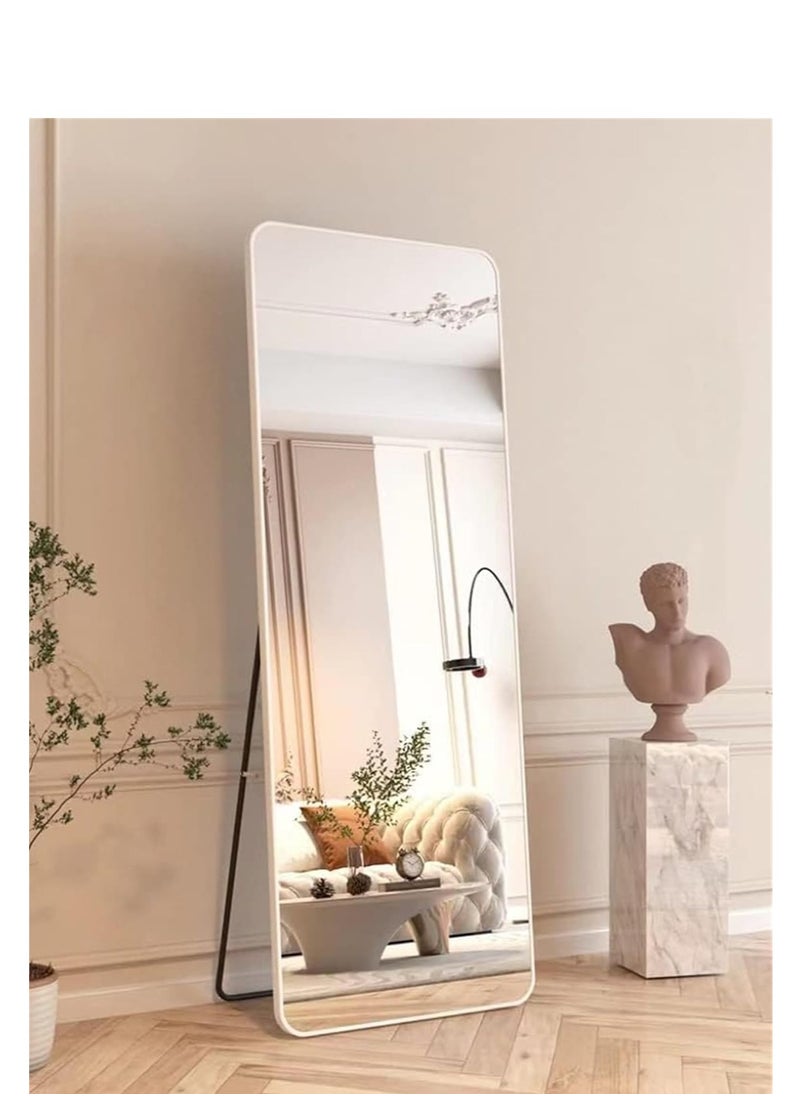 Full Length Mirror  Rounded Corner Floor Mirror Standing Hanging or Leaning Against Wall Dressing Room Mirror Full Length Standing Mirror Wall Mounted Mirror Makeup Mirror for Living Room White