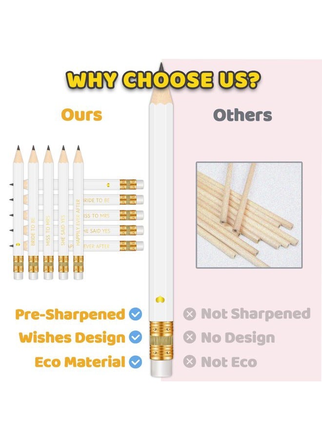 Vusnud 50Pcs – Bridal Shower Sharpened Half Pencils with Erasers, Pre-sharpened Pencils for Bridal Shower & Wedding Games, 4 Inches (White - Happily Ever After) - Image 2