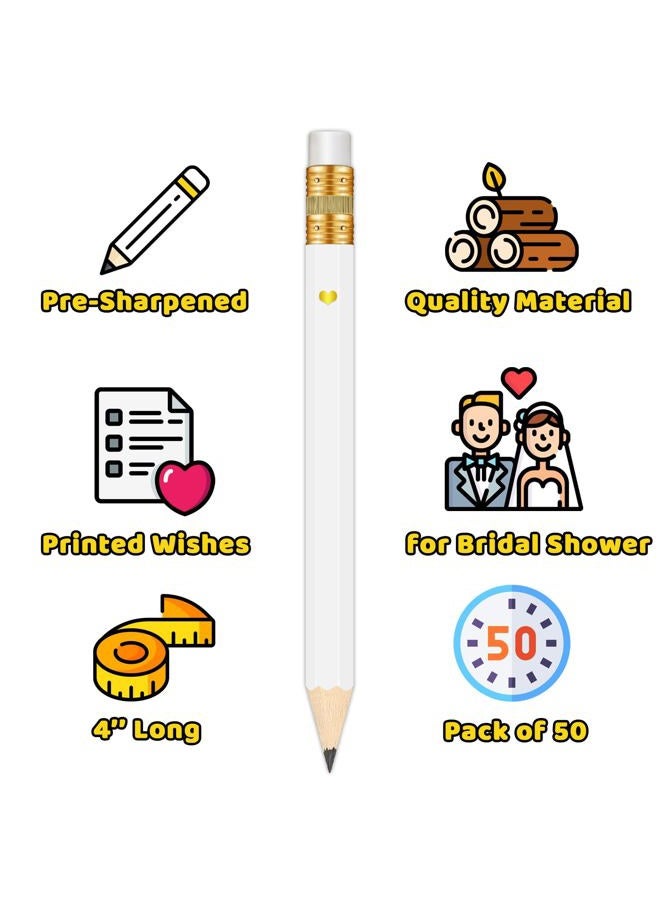 Vusnud 50Pcs – Bridal Shower Sharpened Half Pencils with Erasers, Pre-sharpened Pencils for Bridal Shower & Wedding Games, 4 Inches (White - Happily Ever After) - Image 3