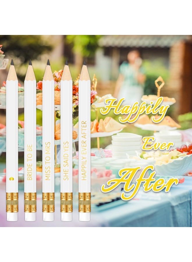 Vusnud 50Pcs – Bridal Shower Sharpened Half Pencils with Erasers, Pre-sharpened Pencils for Bridal Shower & Wedding Games, 4 Inches (White - Happily Ever After) - Image 4