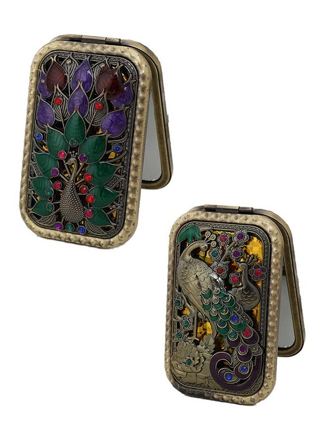 P Plus Fire Vintage Makeup Mirror, Magnifying Compact Mirror for Purses with 2 x 1x Magnification, Folding Mini Pocket Double Sided Travel Makeup Mirror(Random Pattern, Set of 2) - Image 1