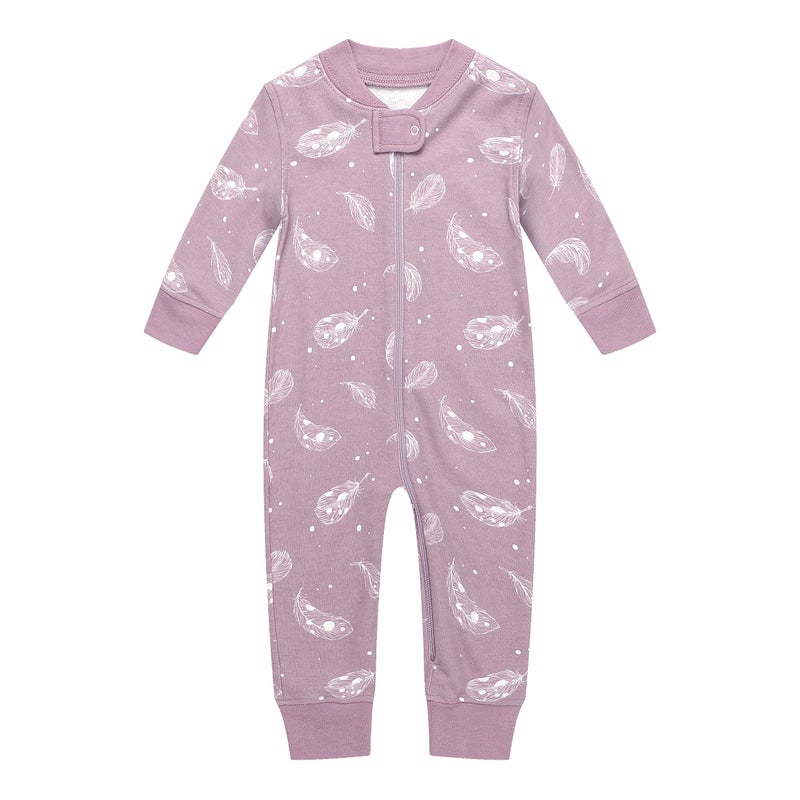 Owlivia Organic Cotton Baby Boy Girl Zip up Sleep N Play Footless Long Sleeve612 Months Feather Mauve