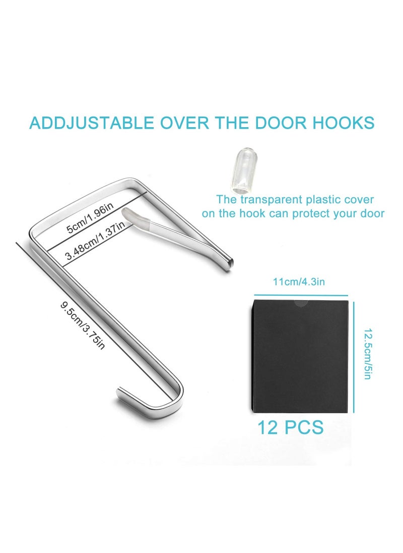 12 Pcs Adjustable Over The Door Hooks, Heavy Duty Stainless Steel Door Hanger and Door Hooks for Living Room, Bathroom, Bedroom, Hanging Keys, Hats,Towels, Coats and Handbags  - Image 2