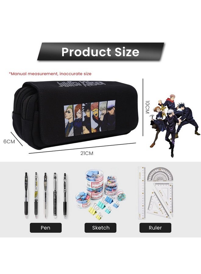 Fancyku Fancyku Jujutsu Kaisen Polyester Pencil Case, Anime Pencil Pouch, Cartoon Prints Pen Pouch, Large Capacity Pu Pencil Bag Stationery Organizer, Students Gift Children's Day Gift School Gift (Black)  - Image 2