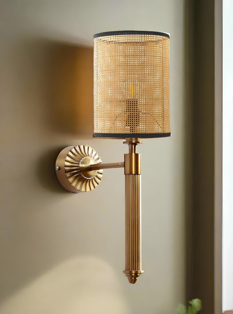 AKWAY Rattan Wall lamp for Living Room | Bamboo Wall Lights for Bedroom | Modern Cane Wall Lamps for Home Decoration (Square Webbing - Alka) - Image 2