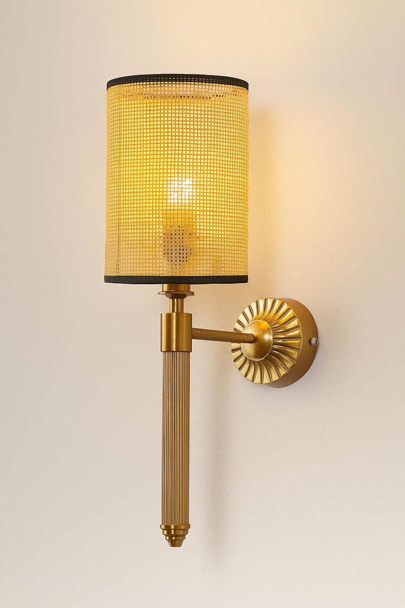 AKWAY Rattan Wall lamp for Living Room | Bamboo Wall Lights for Bedroom | Modern Cane Wall Lamps for Home Decoration (Square Webbing - Alka) - Image 1