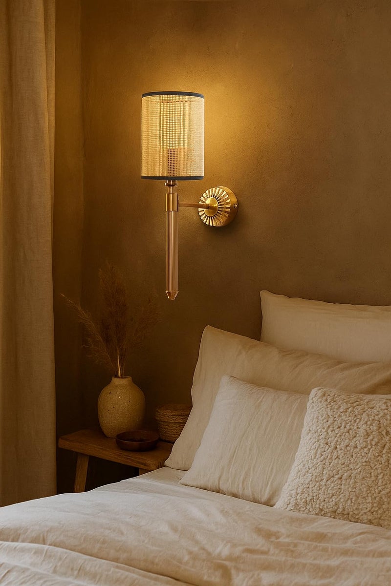 AKWAY Rattan Wall lamp for Living Room | Bamboo Wall Lights for Bedroom | Modern Cane Wall Lamps for Home Decoration (Square Webbing - Alka) - Image 3