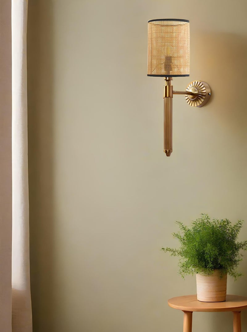 AKWAY Rattan Wall lamp for Living Room | Bamboo Wall Lights for Bedroom | Modern Cane Wall Lamps for Home Decoration (Square Webbing - Alka) - Image 4