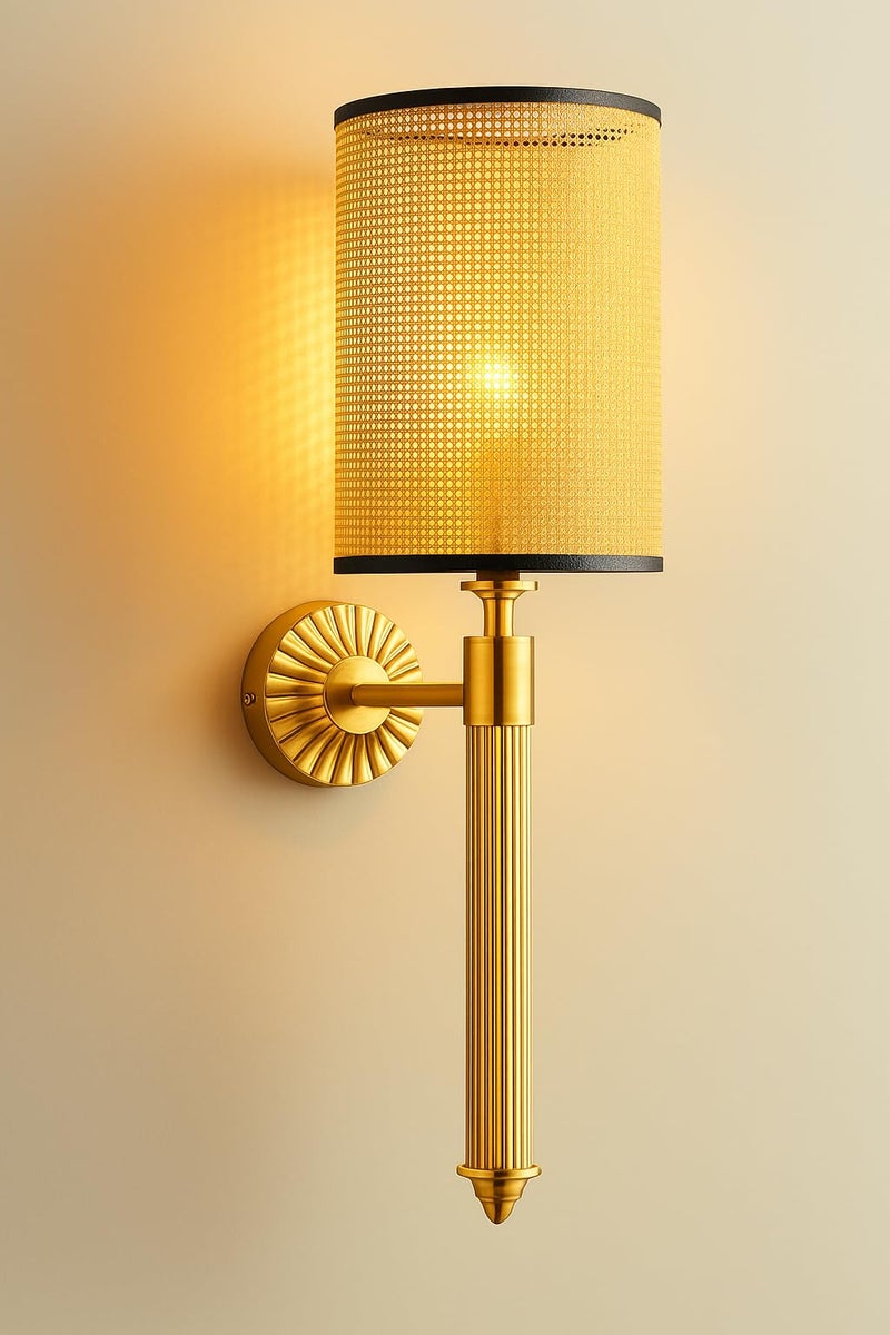 AKWAY Rattan Wall lamp for Living Room | Bamboo Wall Lights for Bedroom | Modern Cane Wall Lamps for Home Decoration (Square Webbing - Alka) - Image 5