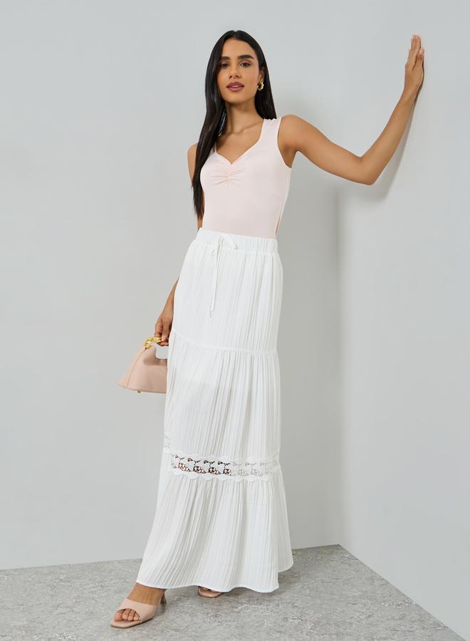 Take Two White Lace Insert Tiered Maxi Skirt - Image 1