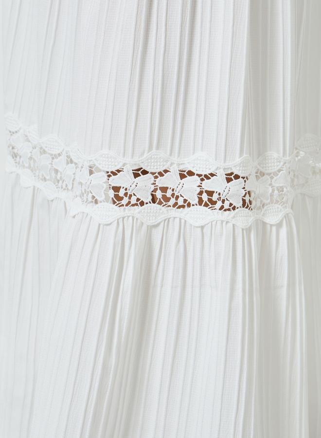 Take Two White Lace Insert Tiered Maxi Skirt - Image 3