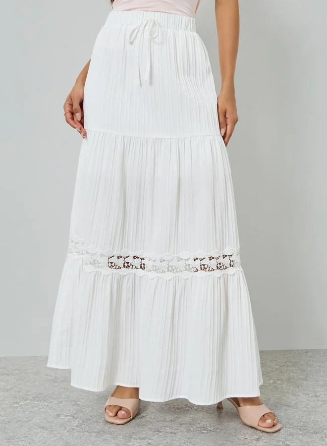 Take Two White Lace Insert Tiered Maxi Skirt