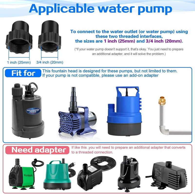 HOTECHE Fountain Pump Nozzle kit 8PC Mushroom Spray Head Kit for Pond Pumps - Water Fountain Nozzle Set Submersible, Black - Image 5