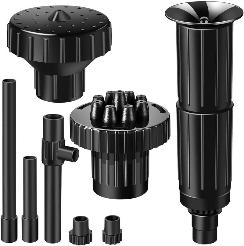 HOTECHE Fountain Pump Nozzle kit 8PC Mushroom Spray Head Kit for Pond Pumps - Water Fountain Nozzle Set Submersible, Black - Image 1
