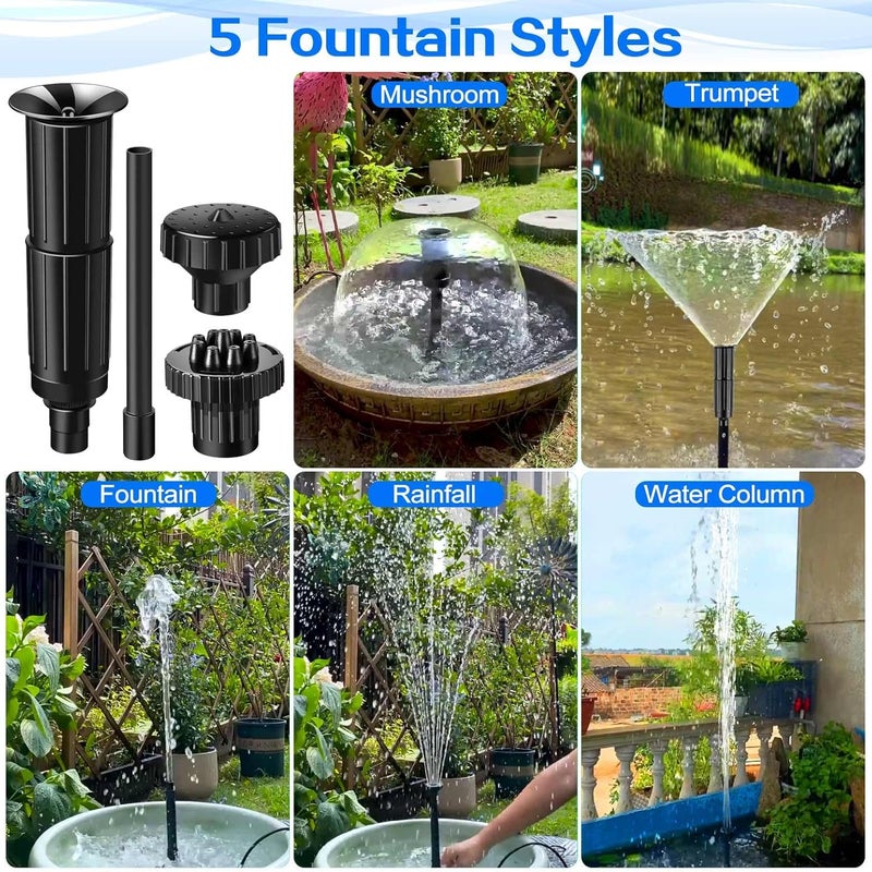 HOTECHE Fountain Pump Nozzle kit 8PC Mushroom Spray Head Kit for Pond Pumps - Water Fountain Nozzle Set Submersible, Black - Image 2