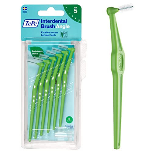 TEPE Interdental Brush Angle Angled Dental Brush for Teeth Cleaning Pack of 6 08 mm Large Gaps Green Size 5