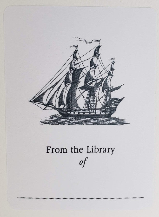 Classic Bookplate with Vintage Grey Ship Illustration. Set of 10. 3" H x 2 1/2" W Fill in Style